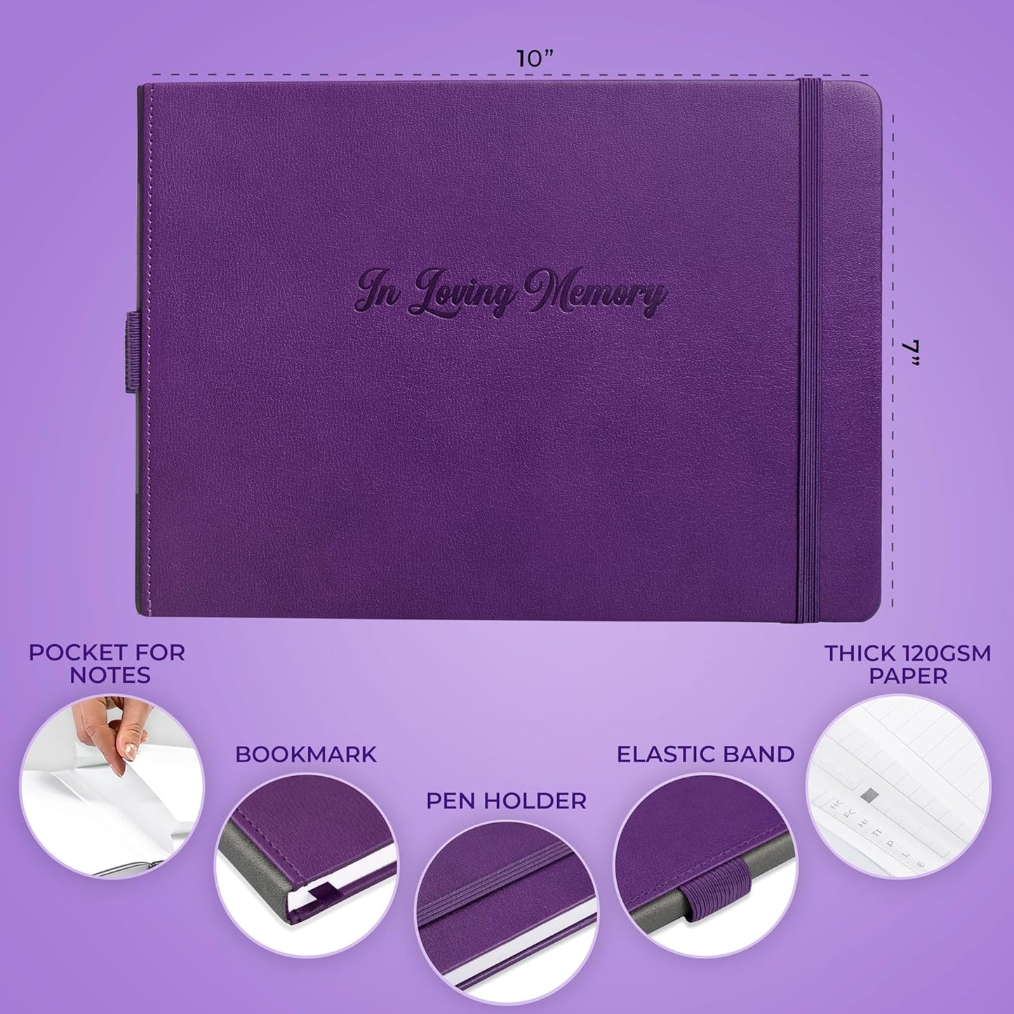 Skyline Funeral Guest Book for Memorial & Funeral Services – in Loving Memory Guest Sign in Book for Funerals – 738 Guest Entries with Name & Address, 129 Pages, Hardcover, 10x7″ (Purple) - PuriLite