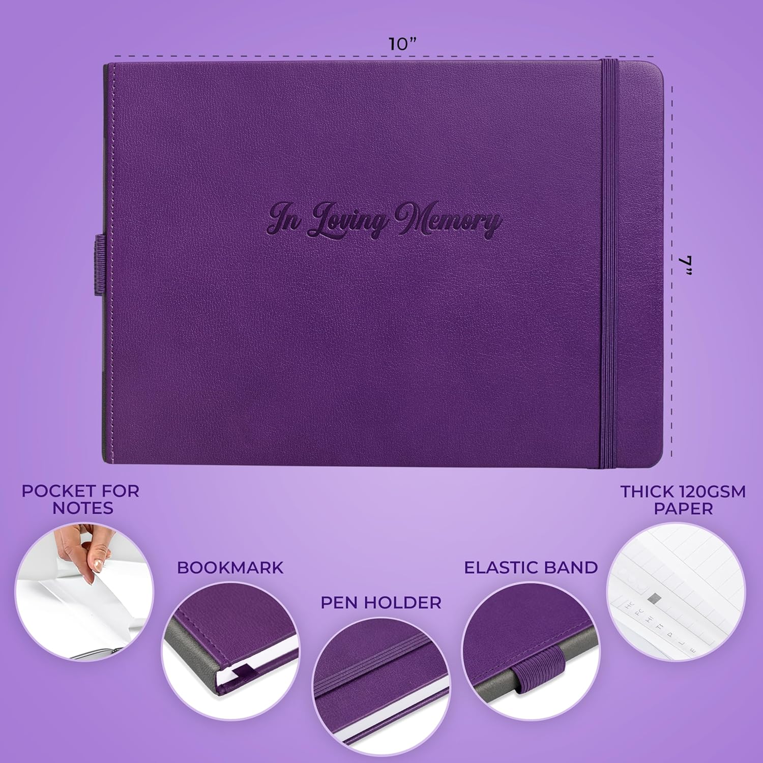 Skyline Funeral Guest Book for Memorial & Funeral Services – in Loving Memory Guest Sign in Book for Funerals – 738 Guest Entries with Name & Address, 129 Pages, Hardcover, 10x7″ (Purple) - PuriLite