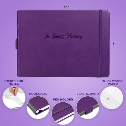 Skyline Funeral Guest Book for Memorial & Funeral Services – in Loving Memory Guest Sign in Book for Funerals – 738 Guest Entries with Name & Address, 129 Pages, Hardcover, 10x7″ (Purple) - PuriLite