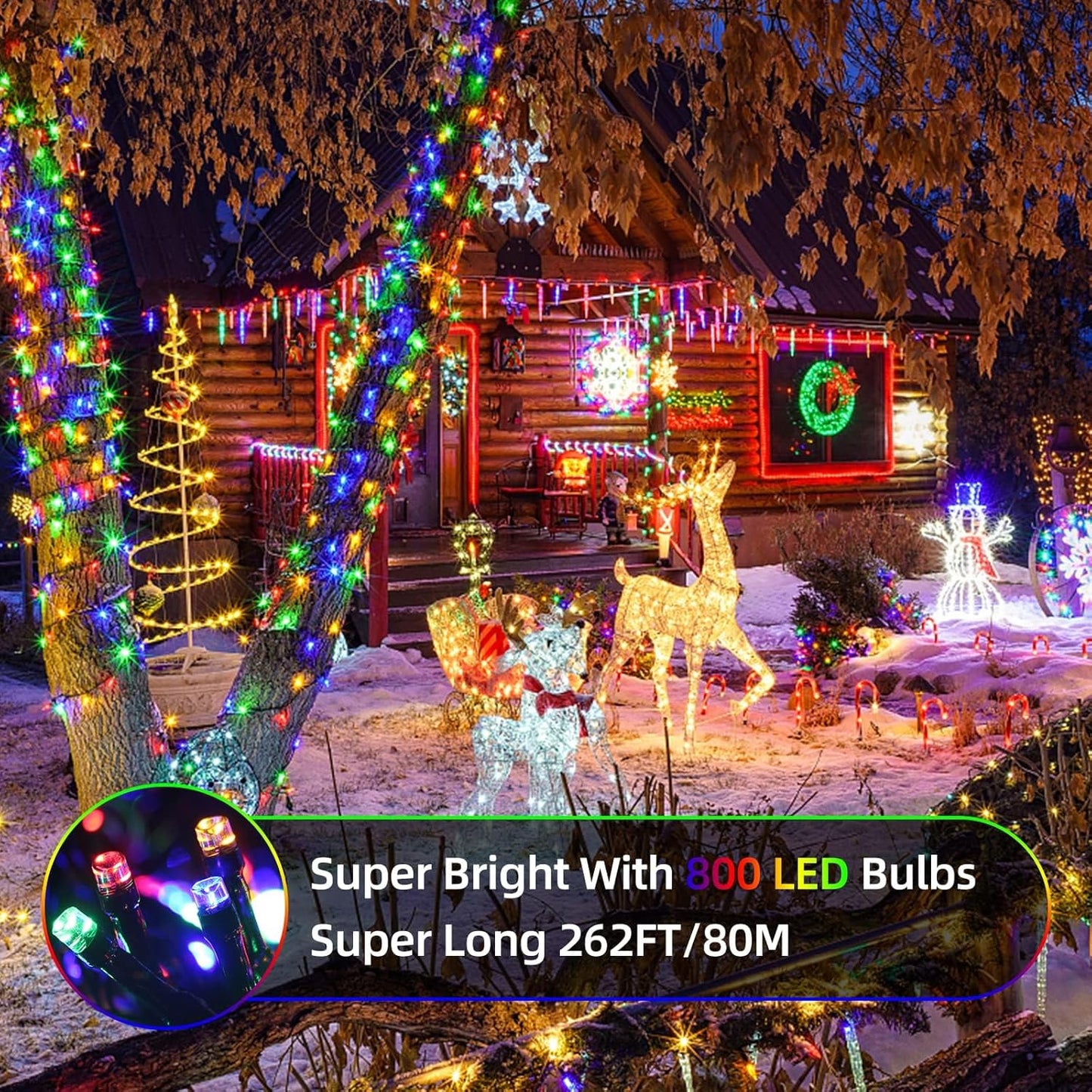Tcamp 105FT 300 LED Purple Orange Halloween Decorations Lights Motion Activated Sync with 4 Scary Music, 6 Modes Halloween String Lights for Party Yard Outdoor Indoor Decor (3 Sets Connectable)