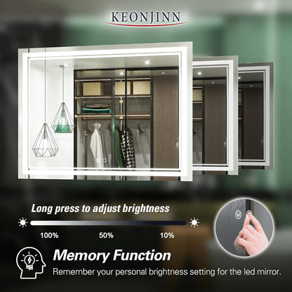 Keonjinn 40 x 24 Inch LED Mirror, Bathroom Mirror with Lights, LED Vanity Mirror, Wall Mounted Anti-Fog Dimmable Lighted Makeup Mirror for Bedroom, IP54 Waterproof (Horizontal/Vertical)