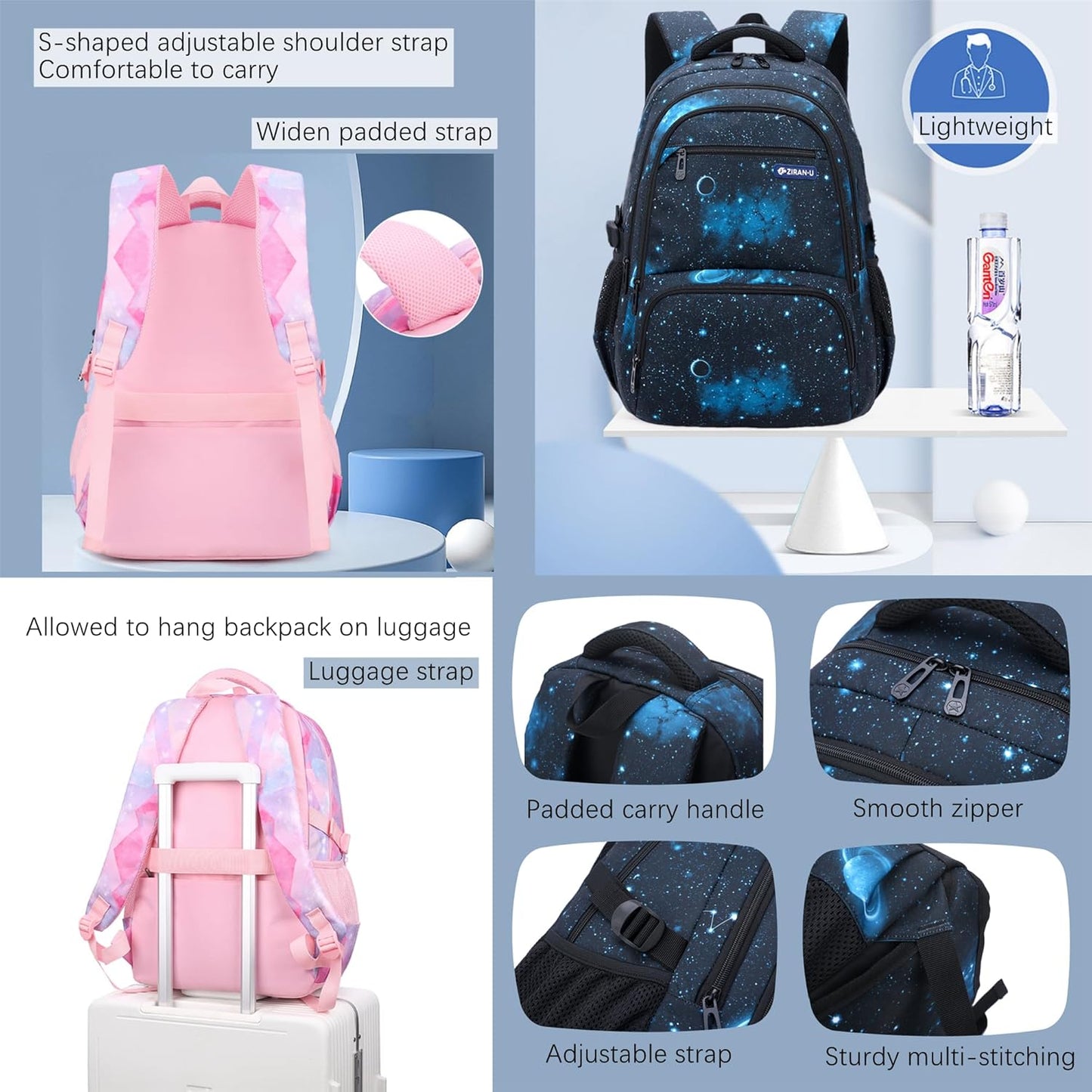 Boys Backpacks Primary Junior High School Bag Kids Bookbag with Lunch Bag 3 in 1 Casual Daypack Set Space Galaxy Durable Knapsack