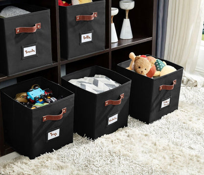DECOMOMO Cube Storage Bin, Storage Cubes with Labels, Baskets for Shelves Kallax Linen Closet Organizers (Cube 10.5x11"/ 6pcs, Black)