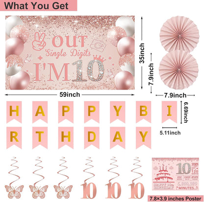 40th Birthday Decorations for Women,32pcs 40th Birthday Party Decorations,Including Backdrop, Crown,Sash,banner, Hanging Swirl,Cake Topper,balloons,Paper Fans,Anniversary Card and paper fans