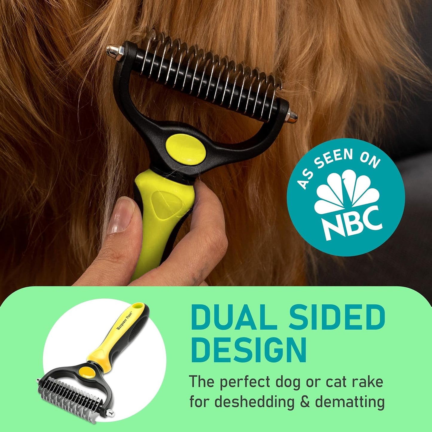 Maxpower Planet Pet Grooming Brush - Double Sided Shedding, Dematting - Undercoat Rake for Dogs - Dog Grooming Brush - Deshedding Brush for Dogs - Dog Brush, Cat Brush, Reduce Shedding by 95%, Black