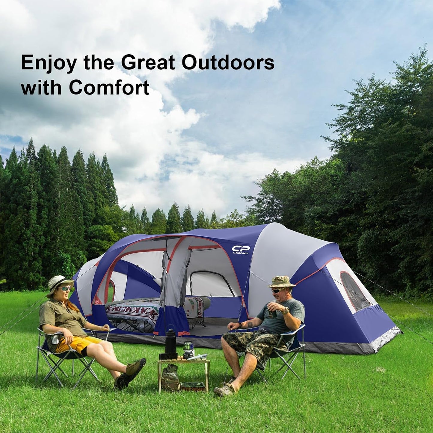 CAMPROS CP 12 Person Camping Tent, 3-Room Family Tent, Rainfly, Waterproof