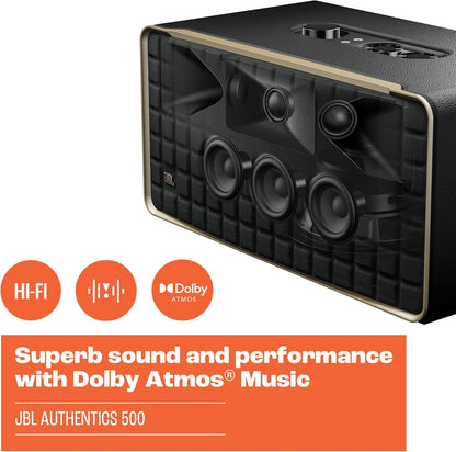 JBL Authentics 500 - Wireless Home Speaker with Bluetooth, Voice Control, and Dolby Atmos, Multi Room Playback, Built in Alexa and Google Assistant