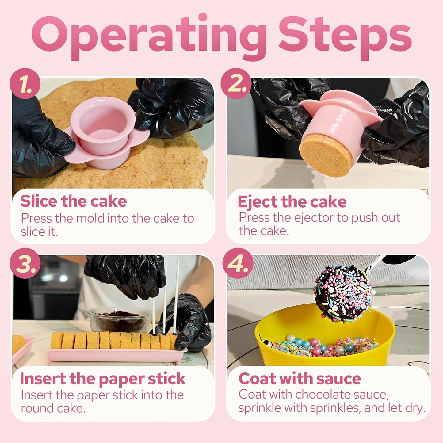 305Pcs Cake Pop Mold Kit, Durable PP Cake Pop Cutter and Pusher with 2 Trays， Circle Cake Pop Molds Shapes with Lollipop Sticks, Treat Bags, Twist Ties, Brush, Cake Pop Maker for Home Baking Desserts