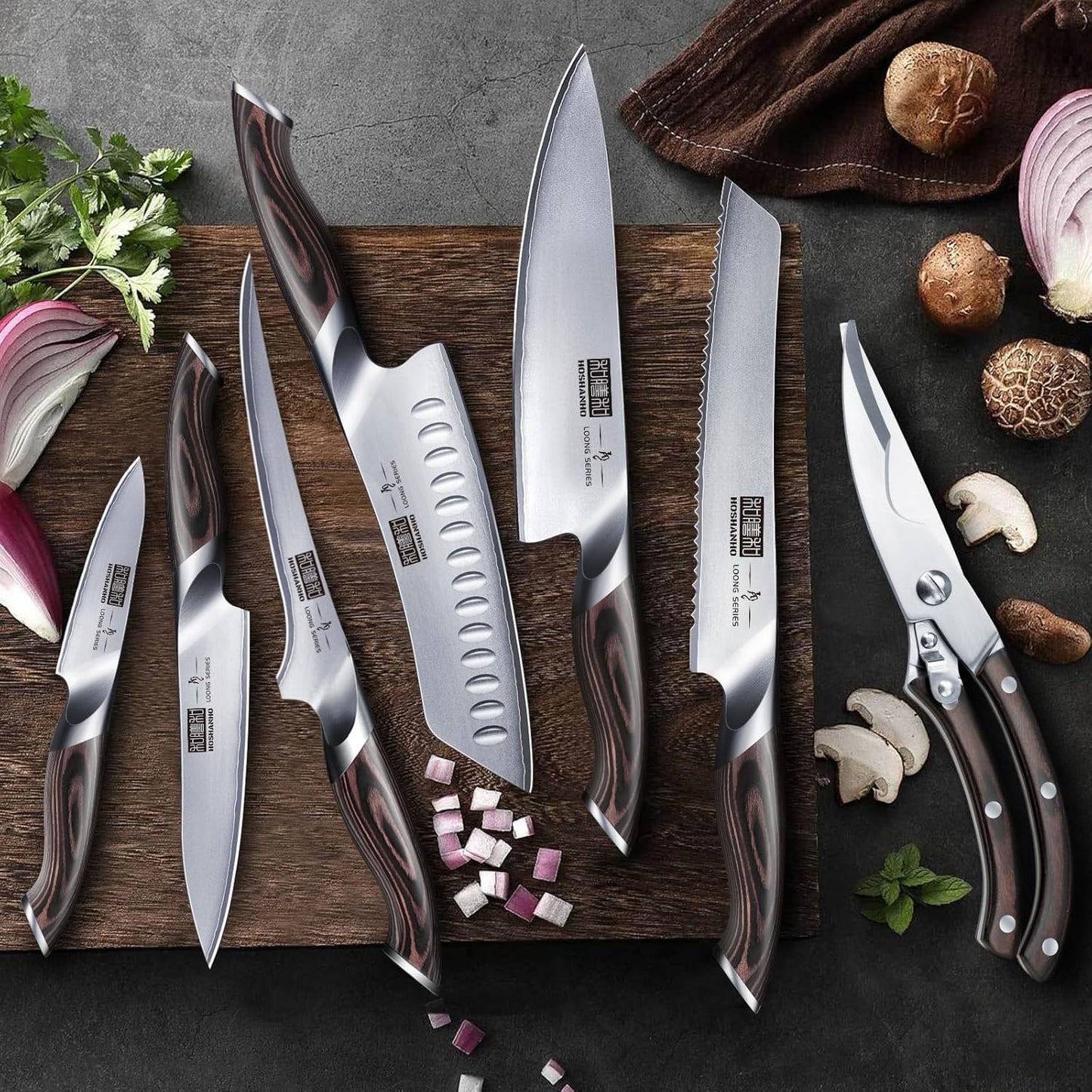 HOSHANHO 16-Piece Knife Set, Japanese High Carbon Stainless Steel Kitchen Knife Set, Ultra Sharp Chef Knife Block Set with Sharpener