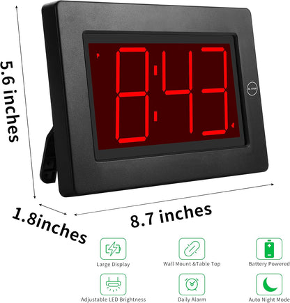 Wall Clock, Digital Clock, 8" Extra Large Display, 3" Big LED Number, Battery Operated, Adjustable Brightness, Clock for Bedroom, for Desk, Wall Mounted