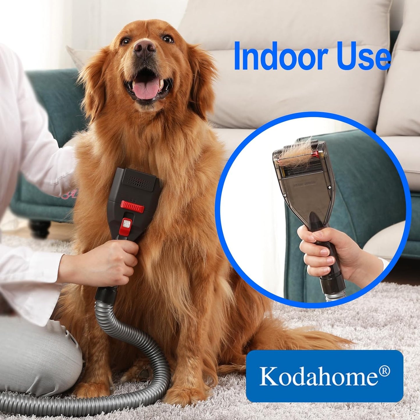 Kodahome Dog Hair Brush Vacuum Attachment for Shedding Grooming, Pet Groom Tool Kit for Most Vacuum Brands, Deshedding Removal Comb with Extension Hose and Universal Adapters