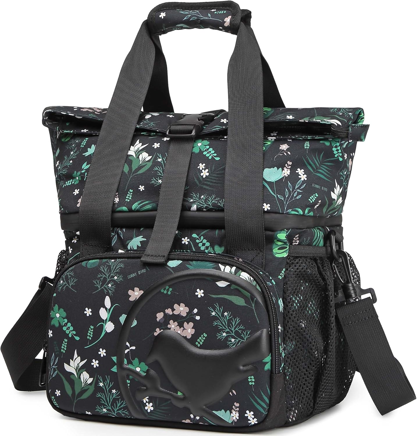 SUNNY BIRD Dual Compartment Lunch Bag Insulated Lunch Box for Women and Men (Green with Boho Strap)