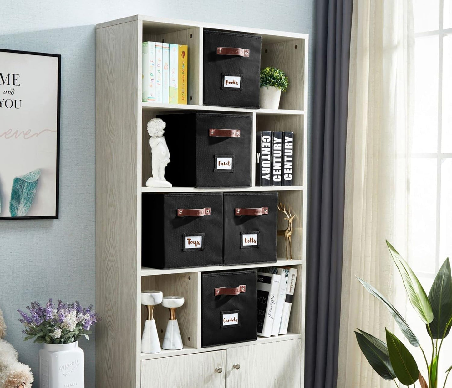 DECOMOMO Cube Storage Bin, Storage Cubes with Labels, Baskets for Shelves Kallax Linen Closet Organizers (Cube 10.5x11"/ 6pcs, Black)