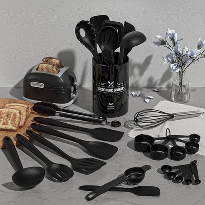 Silicone Kitchen Cooking Utensils Set, Umite Chef 22Pcs Heat Resistant Kitchen Utensils, Spatula, Spoon, Whisk, Dishwasher Safe Kitchen Utensil Gadgets Tools Set for Nonstick Cookware(Khaki)