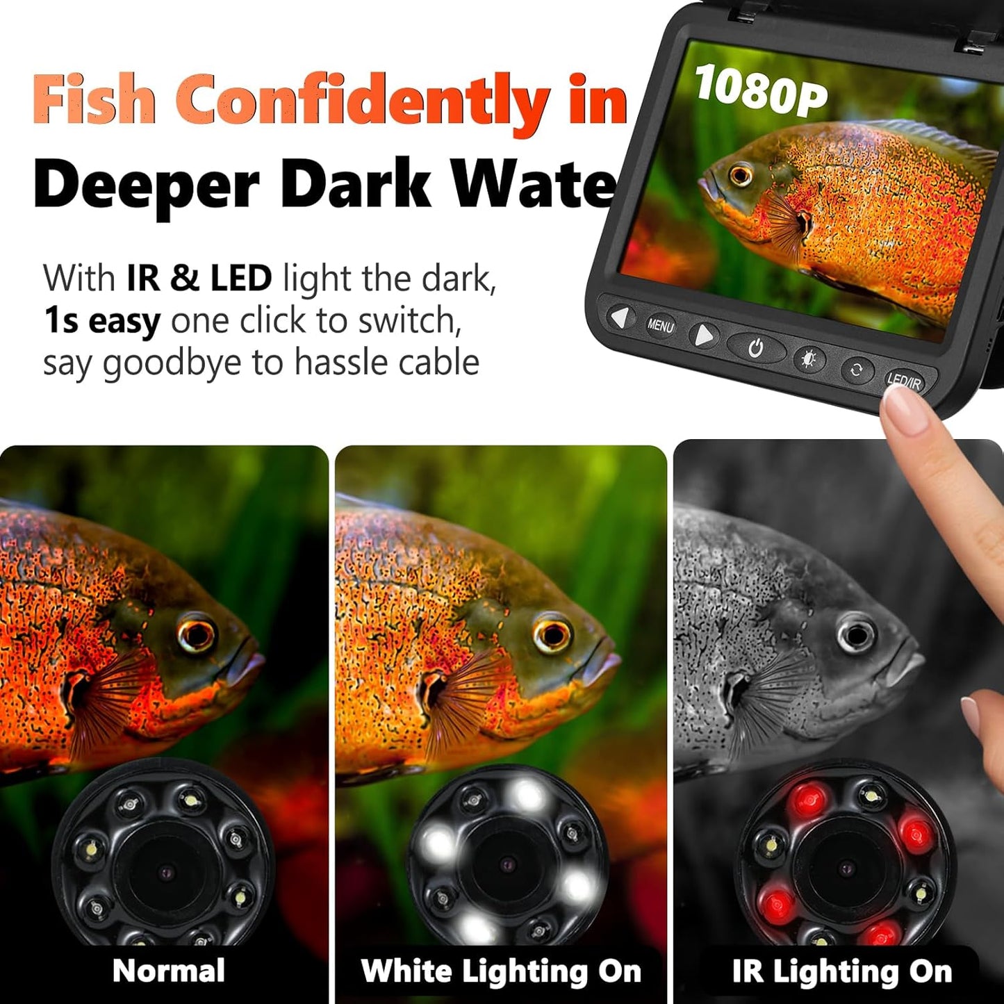 FishPRO Upgrade (HD1080P) Underwater Fishing Camera 7''IPS, Ice Fishing Camera Underwater w/ 10,000mAh(Ease to Use), MOQCQGR Portable Fish Finder for Lake Ice Fish, USB-C, 25m/82ft