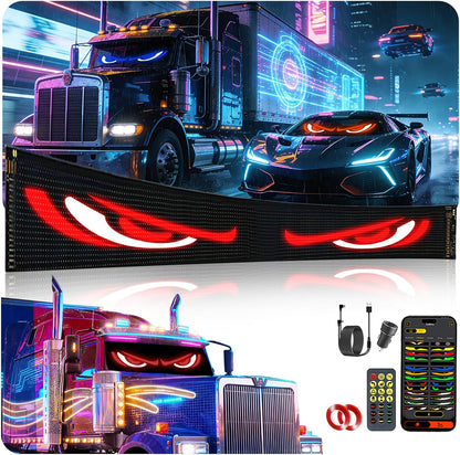 4.8in*24in Large Devil Eyes Light for Cars Windshield Remote & APP Control Dynamic Scrolling Text LED Screen IP65 Waterproof for Universal Windshield Decoration