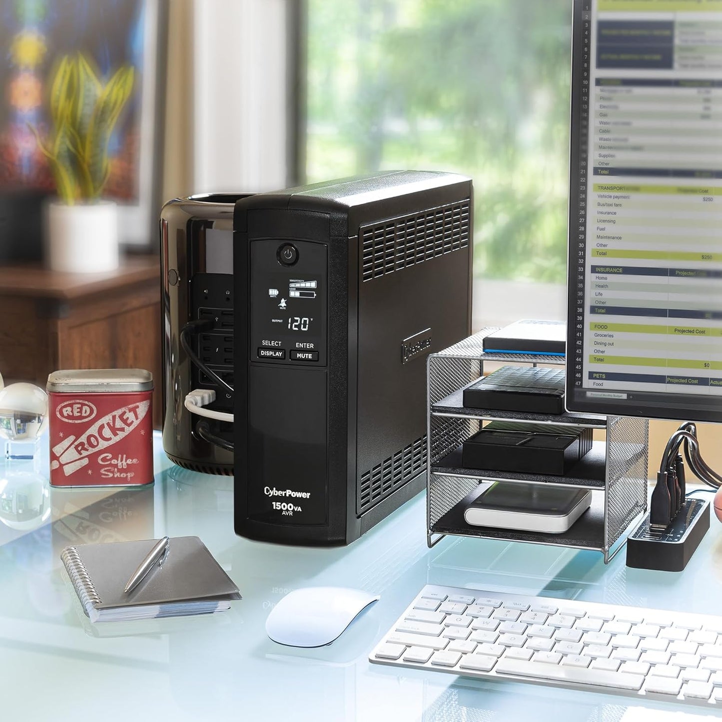 CyberPower CP1500AVRLCD3 Intelligent LCD UPS System, 1500VA/900W, 12 Outlets, 2 USB Ports, AVR, Mini Tower, Black