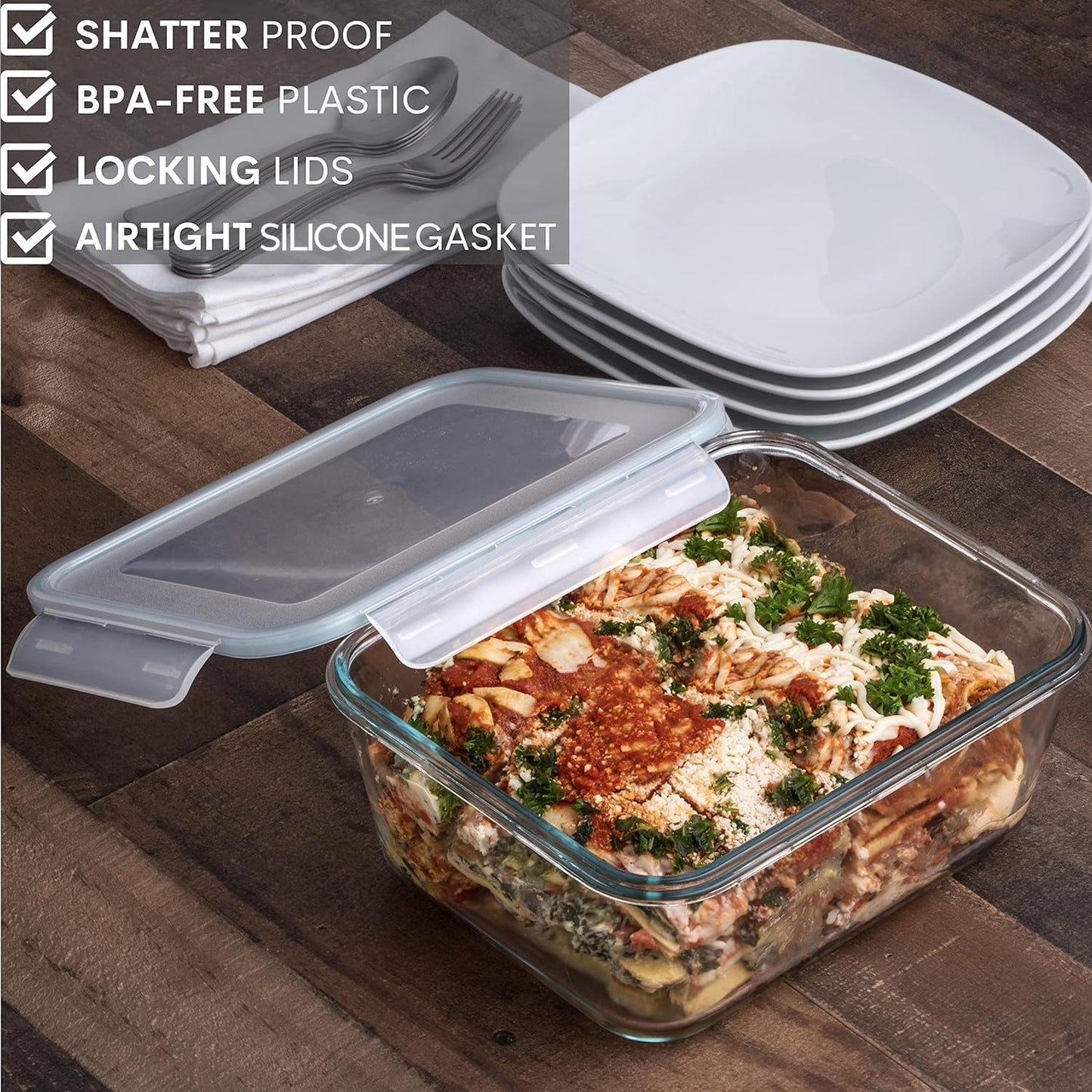 Razab 3300 Ml / 112 Oz Large Glass Container Food Storage with Lids - Leakproof, BPA-Free Large Meal Prep Container Ideal for Roasting Turkey, Store Leftover - Microwave & Oven Safe