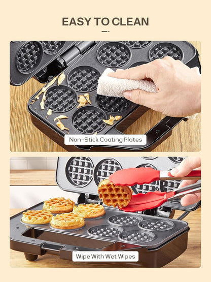Waffle Maker, Reemix Multi Mini Waffle Iron Bake 8 x 1.8 Inch Small Waffles, Nonstick Waffle Iron with Quick Heat-Up, Simple & Easy Tiny Chaffle Baker for Home & Restaurants, Small Bites for Kids - PuriLite