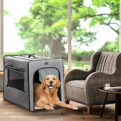 PETSFIT Soft Sided Dog Crate, Travel Dog Crate - 19 Inch Lightweight, Roomy, Easy to Set Up, Sturdy Portable Dog Kennel with Thick Mat, Navy Blue