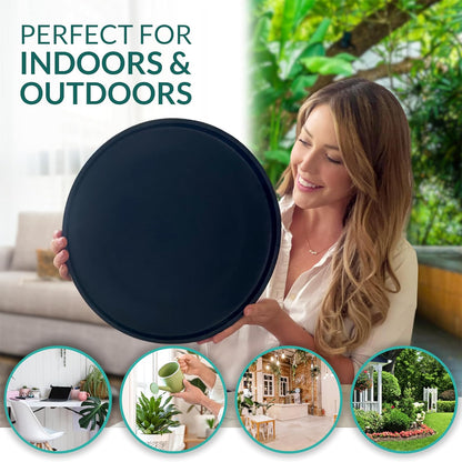 Heavy Duty Ceramic Black Plant Saucer - with Silicone Feet for Added Surface Protection - Scratch-Resistant Plant Drip Trays for Pots 8.3" at the Base or Less, Plant Plate, 7-8 Inch Plant Saucer
