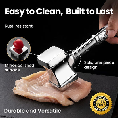 Stainless Steel Meat Tenderizer Tool, Premium Meat Mallet with Non-Slip Grip, Dual-Sided with Heart Shape Design for Tenderizing Steak, Poultry & Chicken Cutlet, Dishwasher Safe, Lifetime Replacement