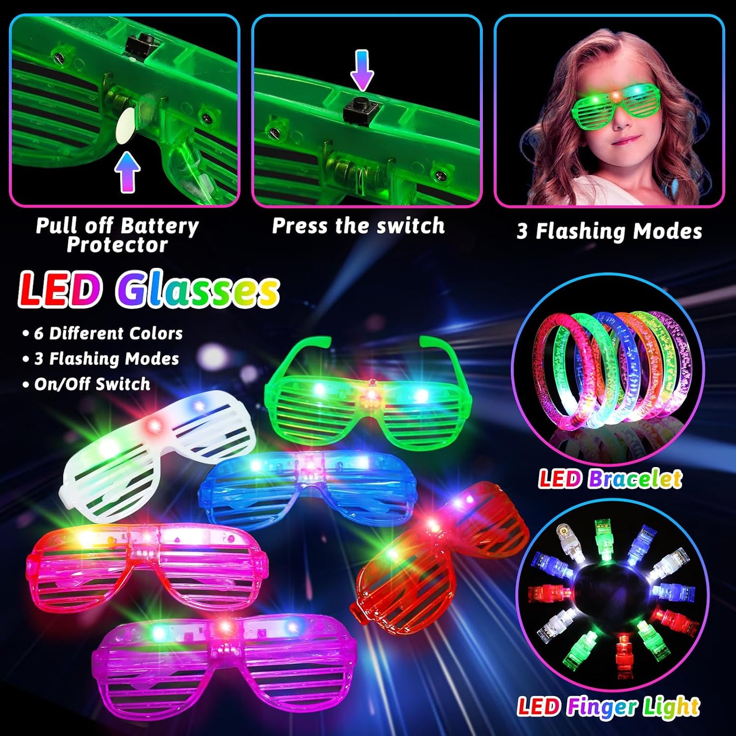 156Pcs Glow In The Dark Party Supplies for Kids/Adults, Light Up Accessories LED Bracelet Necklaces Glasses Headband Glow Sticks Bulk Party Pack Neon Disco Birthday Pool Summer Party Decorations