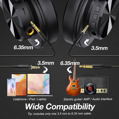 OneOdio A70 Fusion Bluetooth Over Ear Headphones with 72H Playtime, Studio DJ Headphones with Share-Port, Wired and Wireless Recording Headphones with Stereo Sound for Electric Drum Piano Guitar AMP