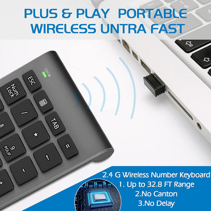 Wireless Number Pads, Numeric Keypad Numpad 22 Keys Portable 2.4 GHz Financial Accounting Number Keyboard Extensions 10 Key for Laptop, PC, Desktop, Surface Pro, Notebook