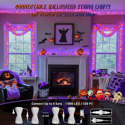 JMEXSUSS 66ft 200 LED Halloween Lights Outdoor, Orange String Lights Clear Wire, 8 Modes Orange Halloween Christmas String Lights Plug in for Tree Indoor Patio Garden Thanksgiving Decorations