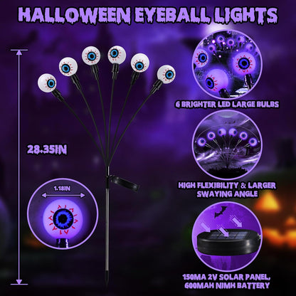 iBaycon 2 Pack 12 LED Solar Eyeball Lights, Halloween Decorations Firefly Lights Outdoor Waterproof, 2 Modes Solar Powered Swaying Light for Yard Garden Landscape Decor (Purple)