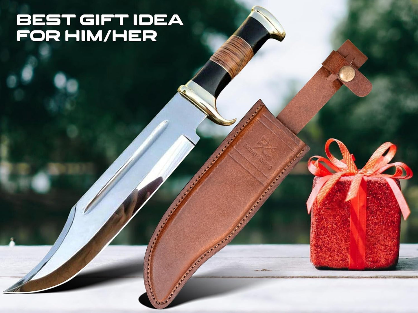 35.5 cm Bowie Fixed Blade Hunting Knife with Sheath, Tactical Survival Knife for Camping, Outdoor, Bushcraft