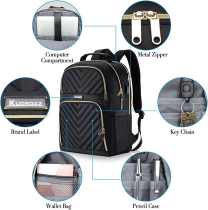 Laptop Backpack for Women Men, Large School Backpack for Girls with USB Charging Port, 17.3 Inch Work Travel Laptop Back Pack, College Student Bookbag Casual Daypacks, Black