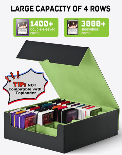 ZLCA Card Storage Box for MTG PTCG, Commander Deck Box Holds 3000+ Cards, Card Storage Case with 4 Stoppers, Card Organizer for TCG Sport Cards (Black)