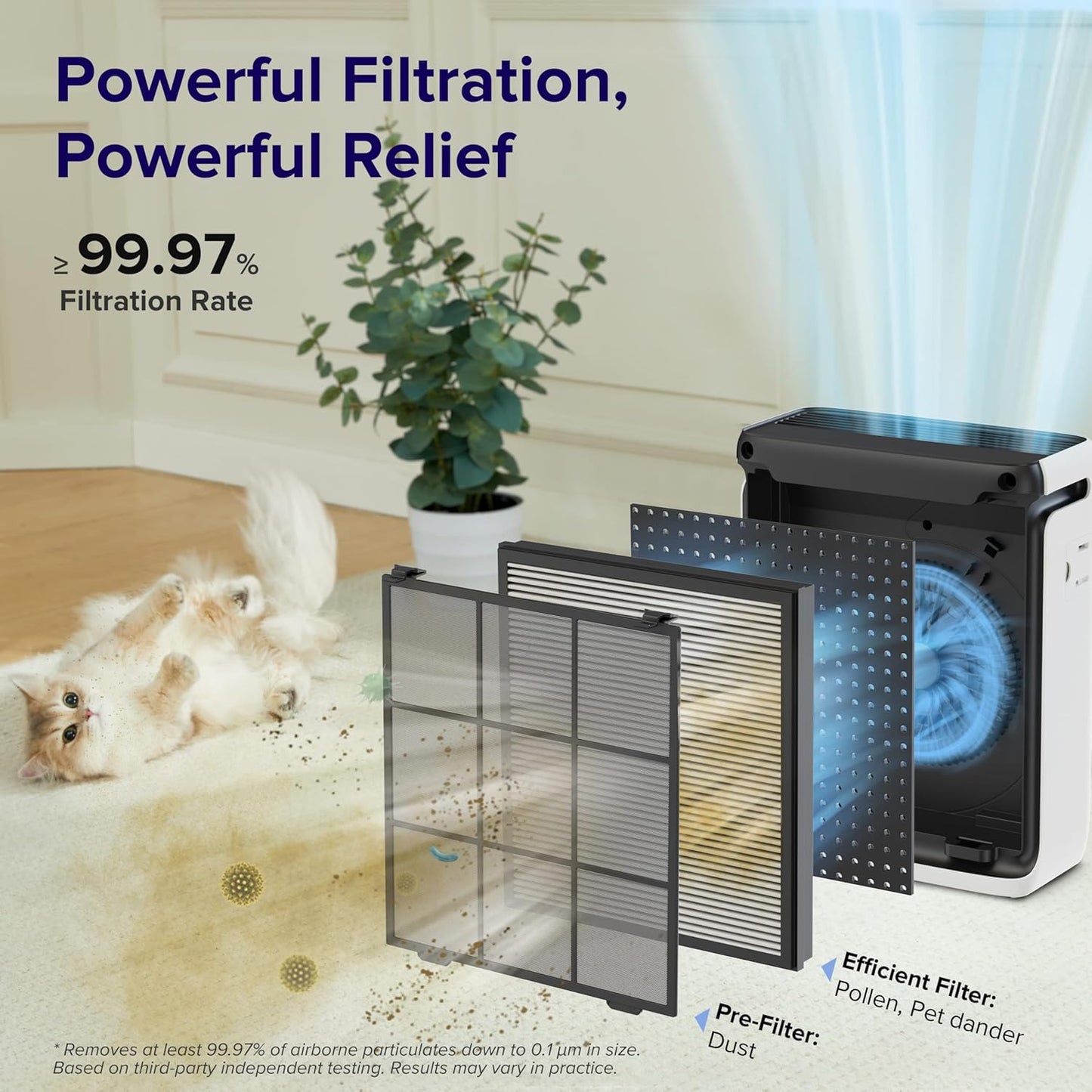 LEVOIT Air Purifiers with Washable Filters for Large Room Bedroom Home, Smart WiFi Air Quality Monitor, HEPA Sleep Mode and Auto Mode, Removes Pet Hairs, Allergies, Pollen, Smoke, Dust, Vital100S