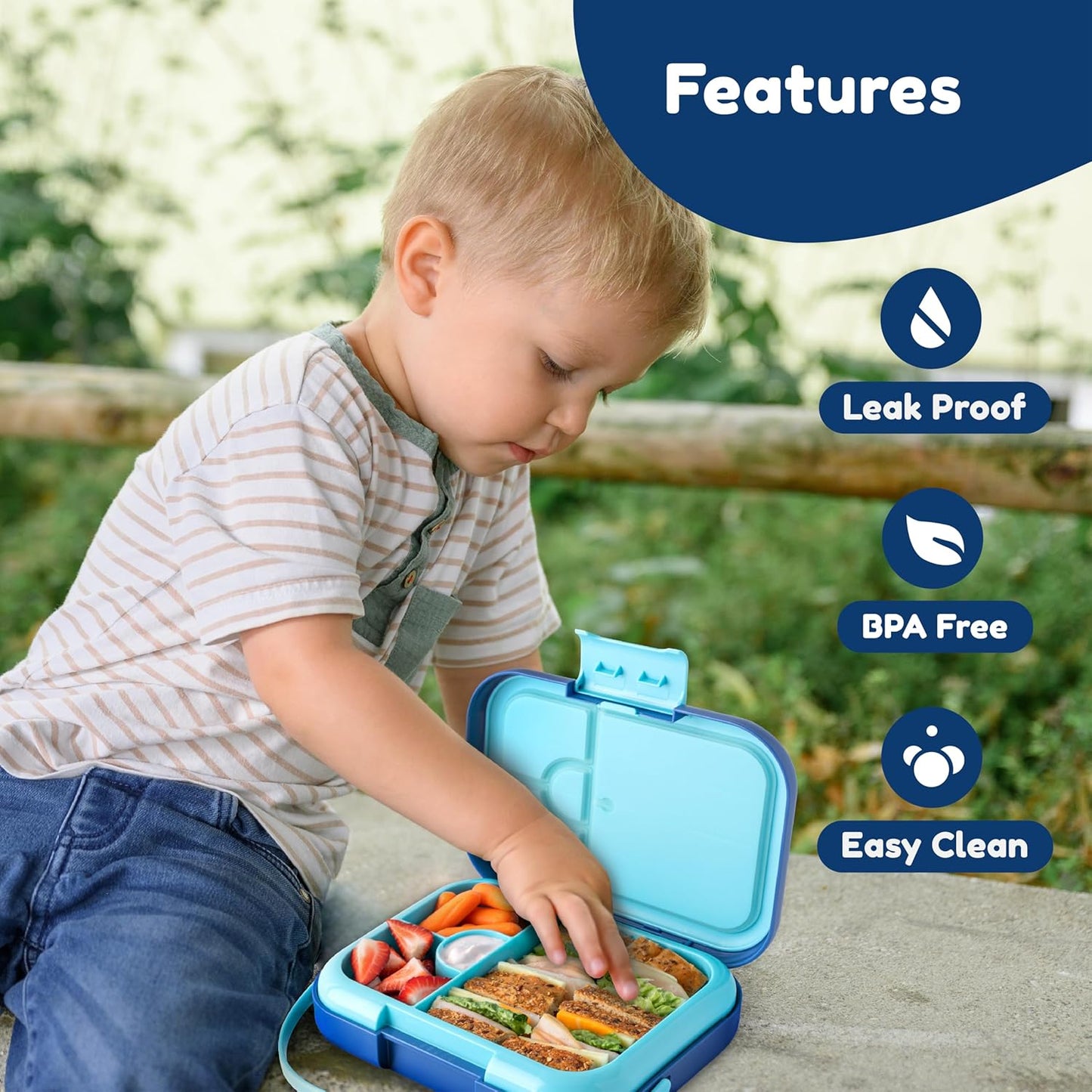 BOZ Kids Bento Lunch Box - 4 Compartment Kids Lunch Containers for Ages 3 to 7 - Leak Proof, Dishwasher Safe