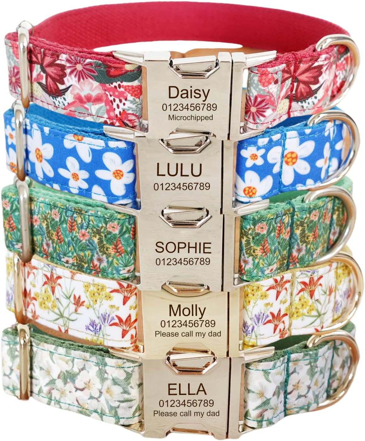 Custom Engraved Dog Collar with Name and Phone Number, Personalized for Small, Medium, and Large Dogs (Plaid)