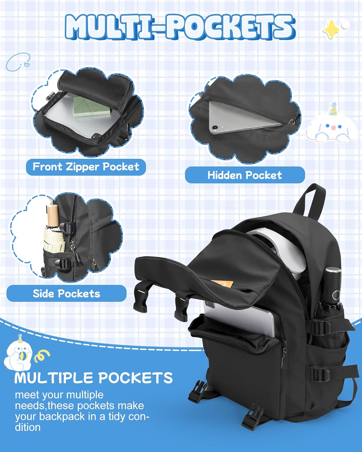 School Backpack for Women Men College High School Bags for Boys Girls Casual Daypack Laptop Backpack Waterproof Black Bookbag Travel Rucksack