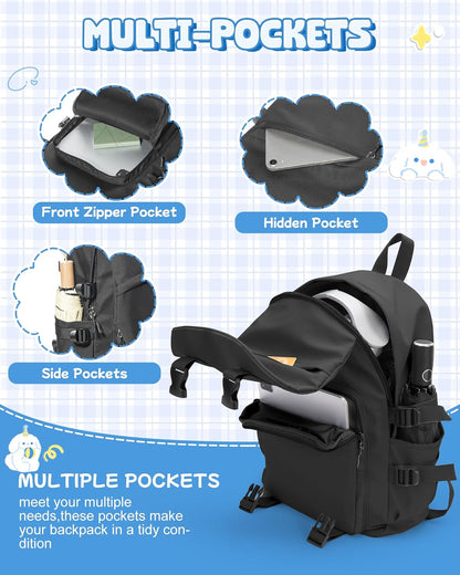 School Backpack for Women Men College High School Bags for Boys Girls Casual Daypack Laptop Backpack Waterproof Black Bookbag Travel Rucksack