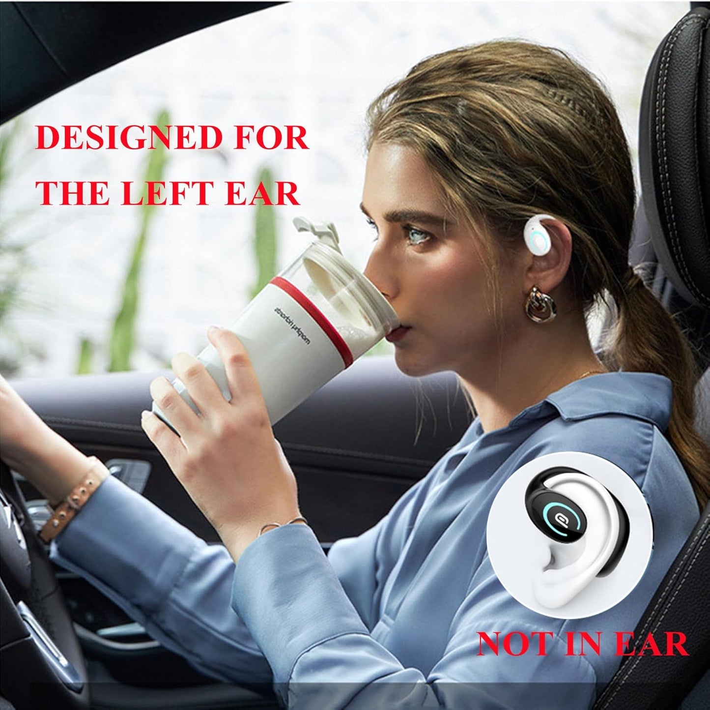 Sunffice Open Ear Bluetooth 5.3 Earpiece,Single-Ear Headset Hands-Free Earphones with Earhook,Noise-Cancellation Stereo Sound Sports Earbud for Office Driving Calling Compatible Android/iPhone(Black)