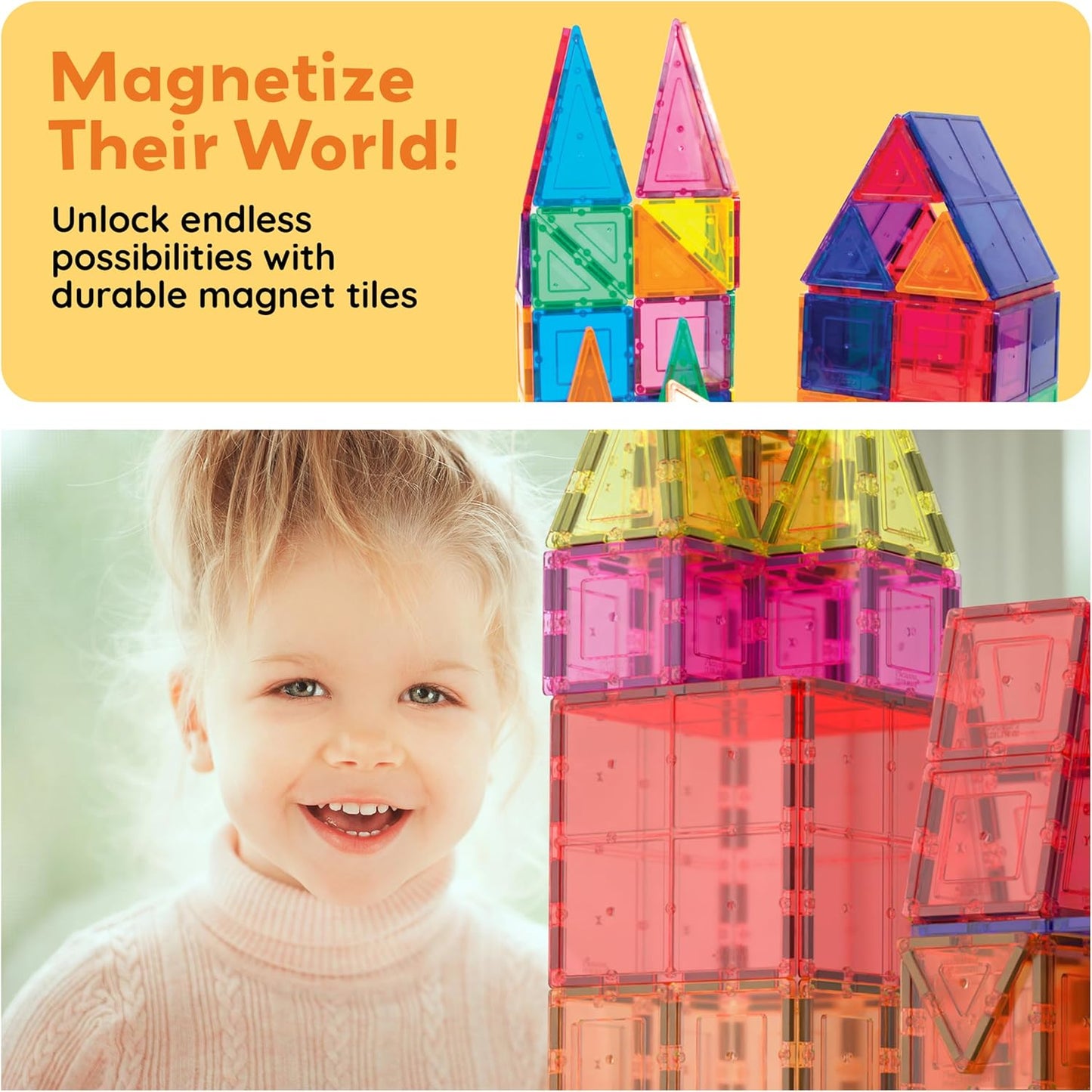 PicassoTiles 100 Piece Set 100pcs Magnet Building Tiles Clear Magnetic 3D Building Blocks Construction Playboards, Creativity beyond Imagination, Inspirational, Recreational, Educational Conventional
