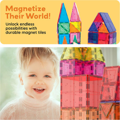 PicassoTiles 100 Piece Set 100pcs Magnet Building Tiles Clear Magnetic 3D Building Blocks Construction Playboards, Creativity beyond Imagination, Inspirational, Recreational, Educational Conventional