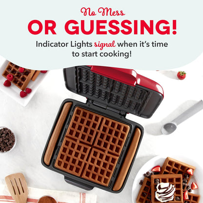 DASH No-Drip Waffle Maker - Four Waffle Molds, Nonstick Waffle Iron with Quick Heat-Up, Nonstick Surface - Perfect Waffle Maker for Kids and Families, Just Add Batter