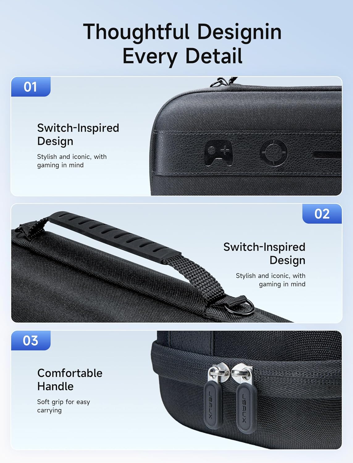 JSAUX Carrying for Nintendo Switch 2 2025, Hard Shell Travel Case with 20 Game Card Slots, Large Accessory Pocket for Joy-Con, Charger, Cables, Stylish Protective Bag for Switch 2, Black