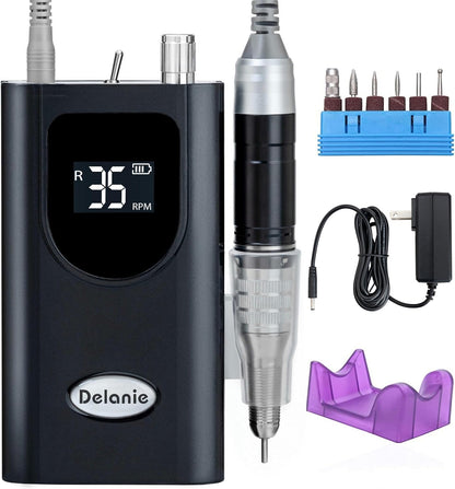 Delanie Professional Nail Drill High Torque 35000 RPM Rechargeable Portable Electric Nail File for Acrylic & Gel, High Speed, Low Heat, Low Vibration, Rose Gold