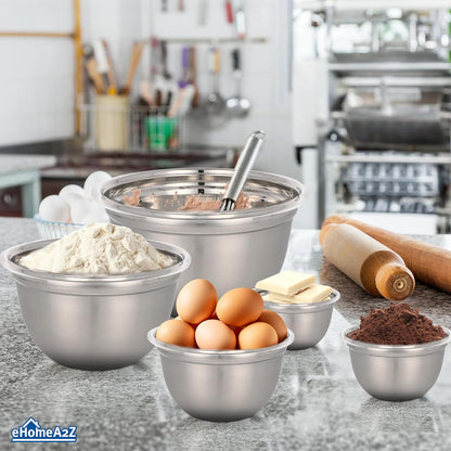 EHOMEA2Z Stainless Steel Mixing Bowls Set, Deep Mixing Bowls,Durable, Stackable,Food-Grade Safe,Rust and Corrosion Resistant Mixing Bowls Stainless Steel,Food Prep (5Pc Set)