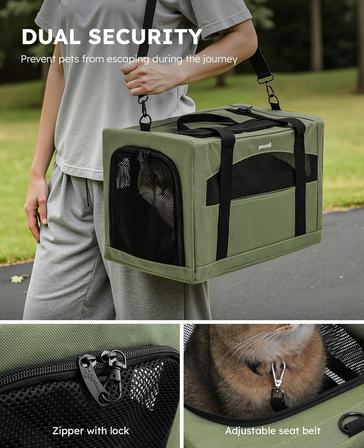 Pecute Cat Carrier Dog Carrier with Stable Structure, Breathable Mesh Fabric Pet Carrier for for Small Cats Dogs Puppies up to 5KG,Soft-Sided Dog Carrier Suitable for Both Long and Short Trips,Gray