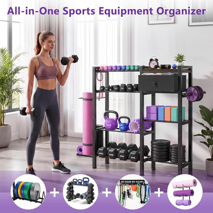 ikkle Home Gym Storage Rack, Adjustable Dumbbell Weight Rack with Drawer