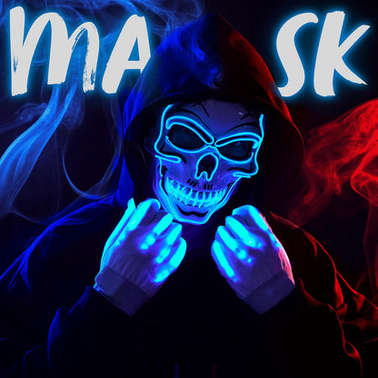 JOYIN Halloween Led Light Up Mask and Glowing Gloves, Scary Glow Up Skull Mask, Glow in The Dark Skeleton Mask for Kids Adults Halloween Cosplay Costumes Accessory Party Dress Up Props