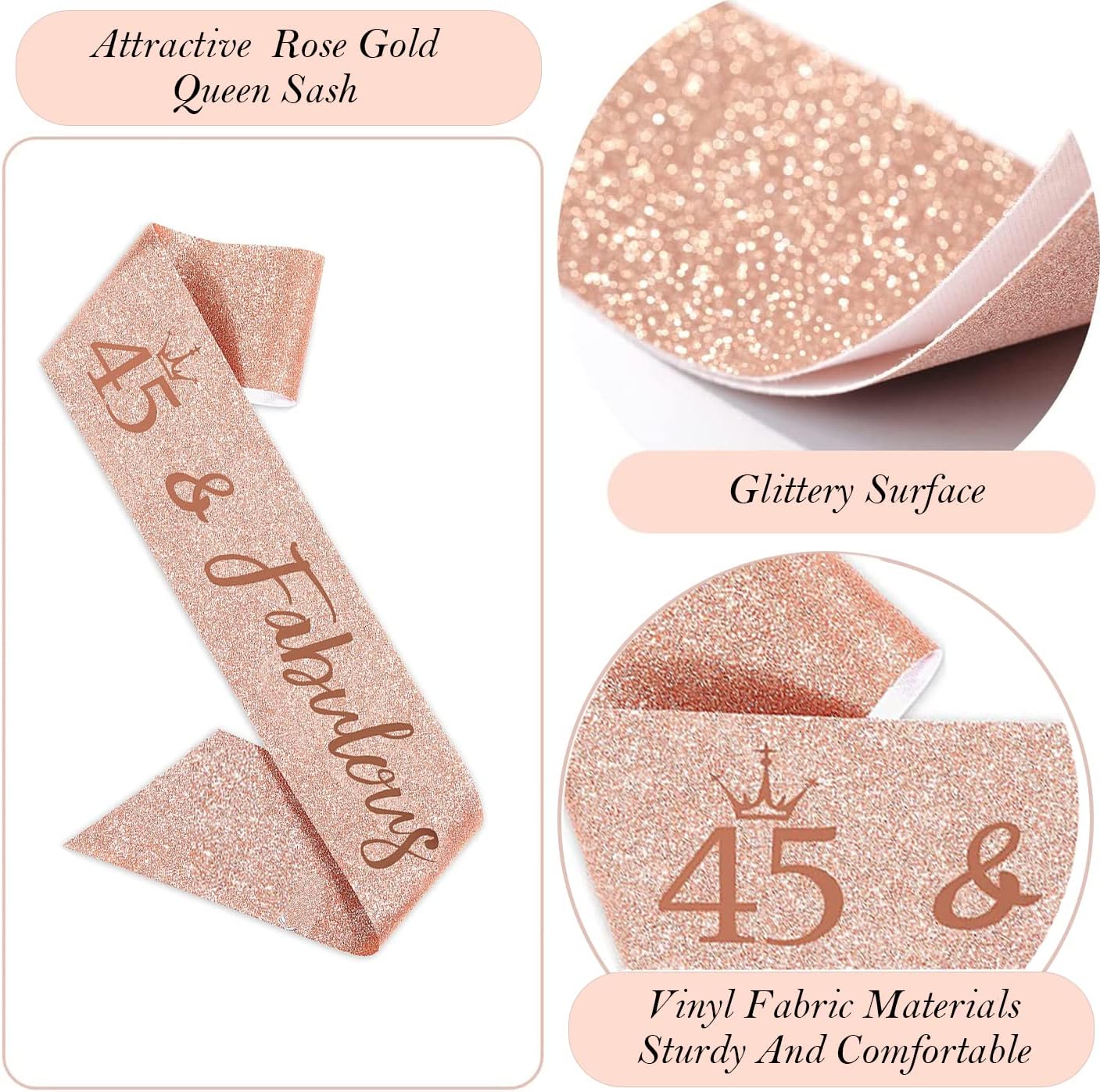 8pcs 40th Birthday Decorations gifts for Women, Including 40th Happy Birthday Cake Topper, Queen Sash with Pearl Pin, Sweet Rhinestone Tiara Crown for Women, Number Candles and Balloons (Rose Gold)